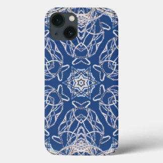 Kaleidoscope Blue with White Snow Lines iPhone 13 Case