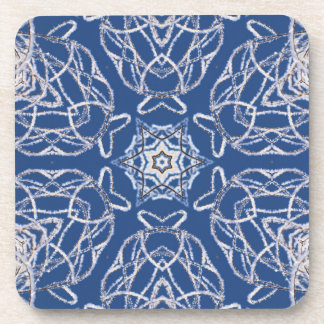 Kaleidoscope Bright Blue, White, Single Star Coaster
