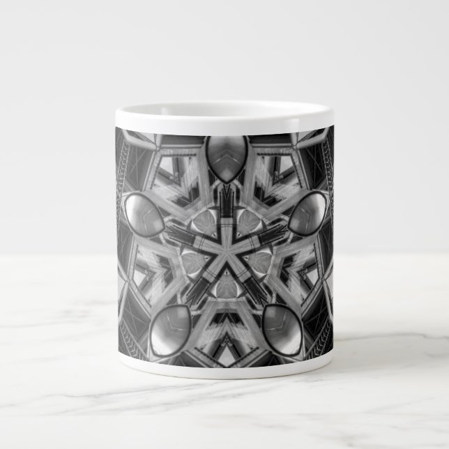 Kaleidoscope dark grey Star... Large Coffee Mug (Front)