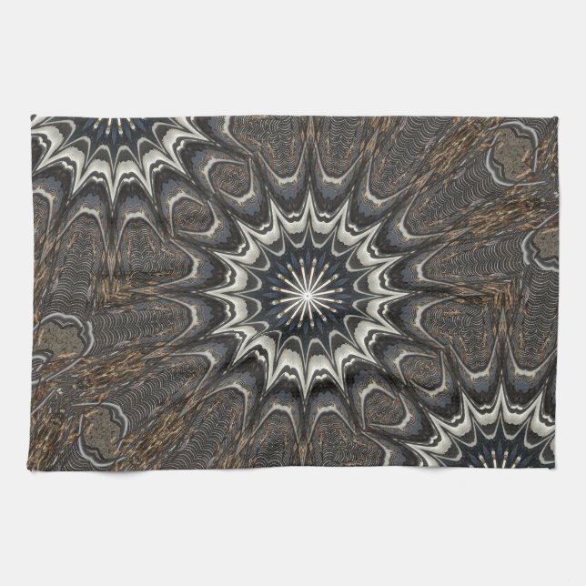 Kaleidoscope Design Black Grey Blue White Art Tea Towel (Horizontal)