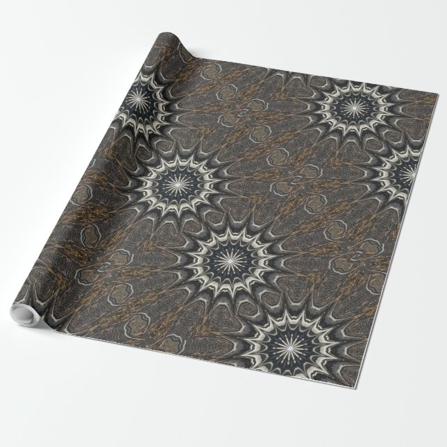 Kaleidoscope Design Black Grey Blue White Art Wrapping Paper (Unrolled)
