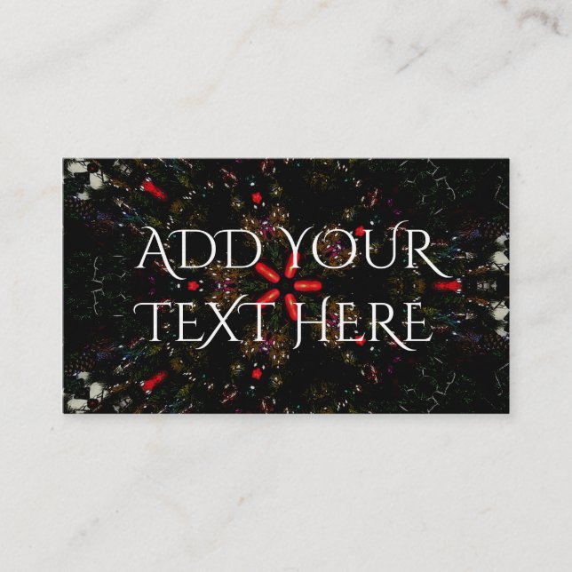 Kaleidoscope Design Black Red Floral Pattern Business Card (Front)