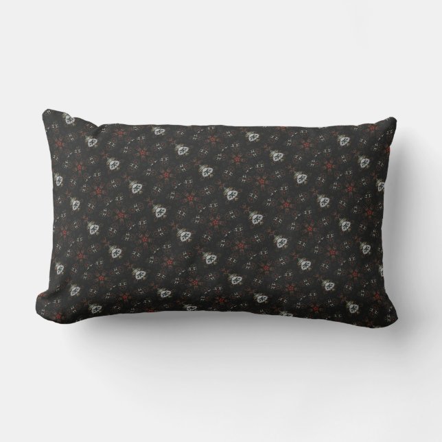 Kaleidoscope Design Black Red Floral Pattern Outdoor Cushion (Front)