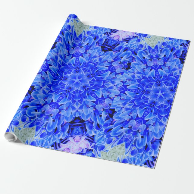 Kaleidoscope Design Blue Purple Floral Art Wrapping Paper (Unrolled)