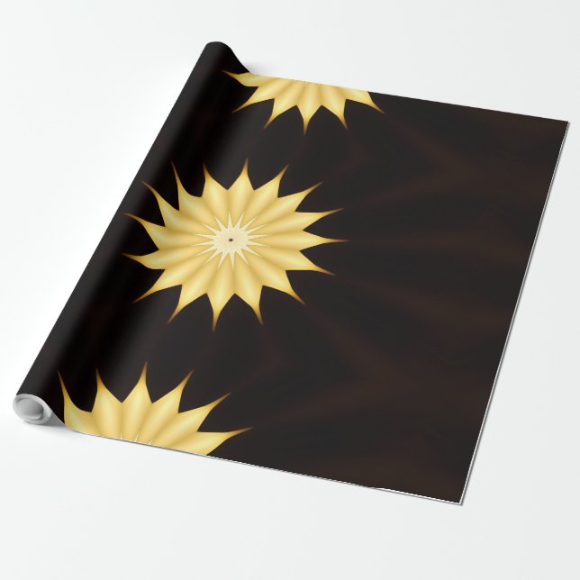 Kaleidoscope Design Bright Yellow Star Wrapping Paper (Unrolled)