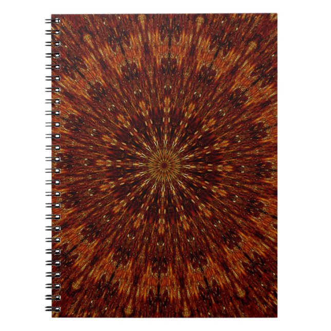 Kaleidoscope Design Dark Brown Floral Pattern Spiral Notebook (Front)