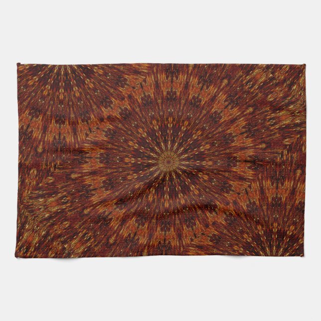 Kaleidoscope Design Dark Brown Floral Pattern Tea Towel (Horizontal)