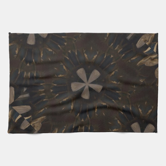 Kaleidoscope Design Dark Brown Rustic Art Tea Towel (Horizontal)