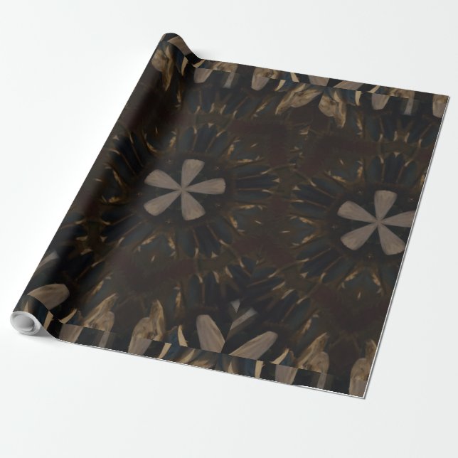 Kaleidoscope Design Dark Brown Rustic Art Wrapping Paper (Unrolled)