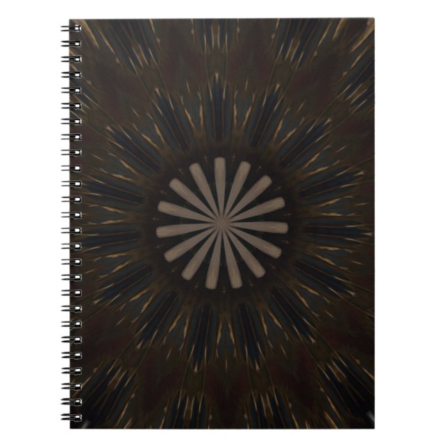 Kaleidoscope Design Dark Brown Rustic Floral Spiral Notebook (Front)