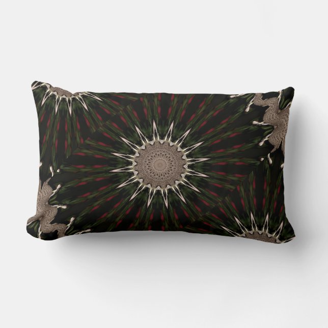 Kaleidoscope Design Dark Green Red Brown Lumbar Cushion (Front)
