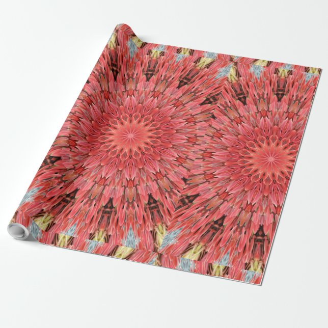 Kaleidoscope Design Floral Red Wrapping Paper (Unrolled)