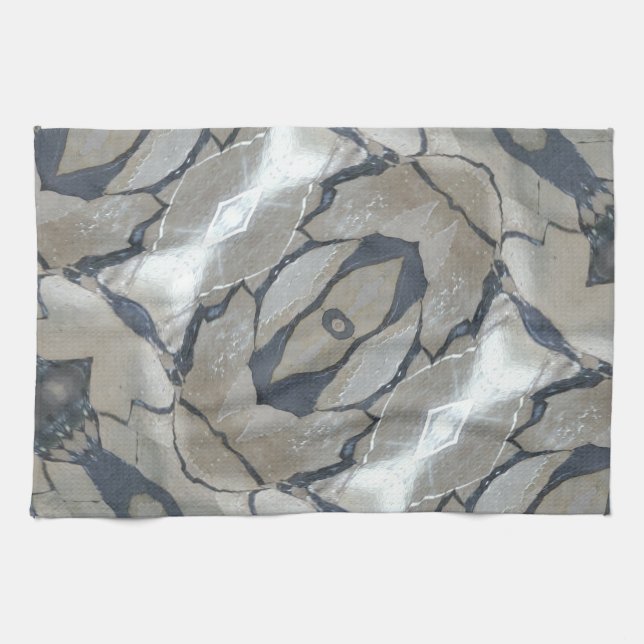 Kaleidoscope Design Light and Dark Grey Pattern Tea Towel (Horizontal)
