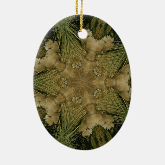 Kaleidoscope Design Star from Pampas Grass Green Ceramic Tree Decoration (Back)