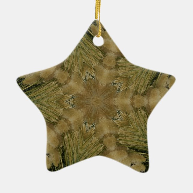 Kaleidoscope Design Star from Pampas Grass Green Ceramic Tree Decoration (Back)