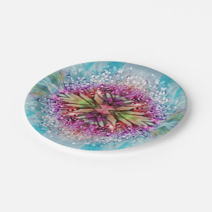 Kaleidoscope Dewdrops: Abstract Floral Art Paper Plate