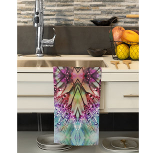 Kaleidoscope Dewdrops: Abstract Floral Art Tea Towel
