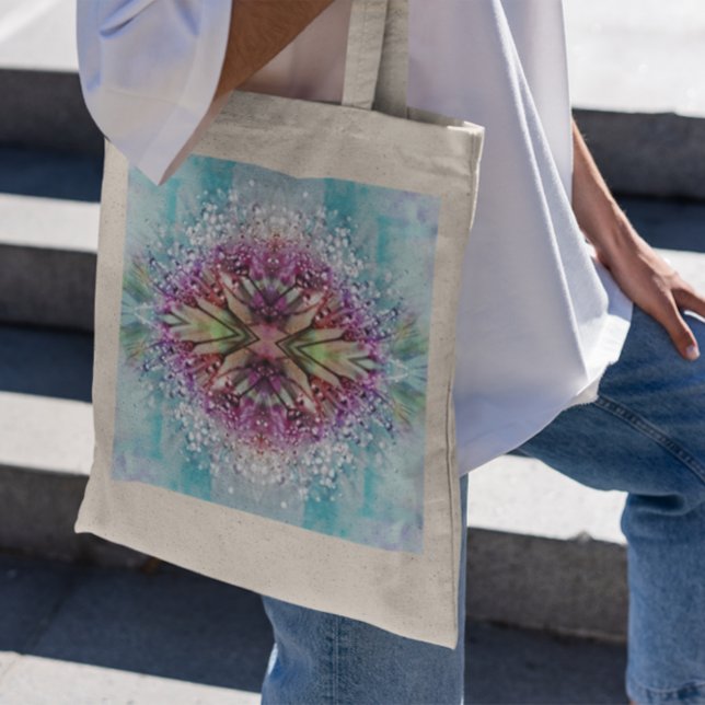 Kaleidoscope Dewdrops: Abstract Floral Art Tote Bag (Creator Uploaded)