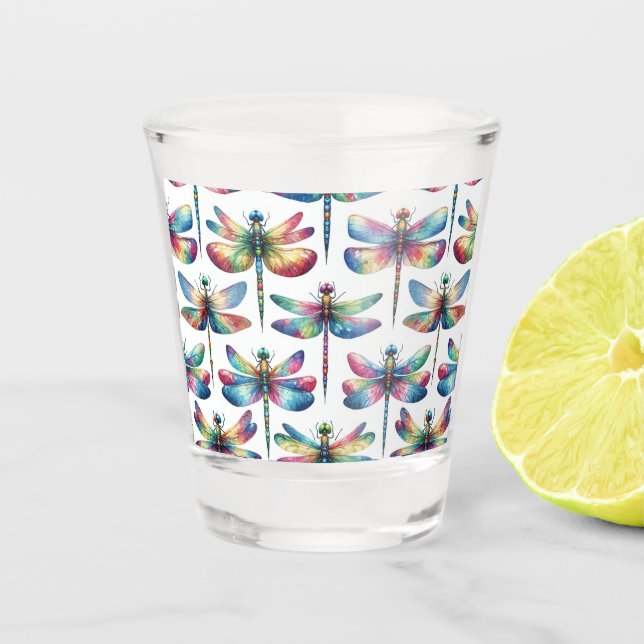 Kaleidoscope Dragonflies Shot Glass (Front)