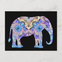 Kaleidoscope Elephant Postcard Black Background