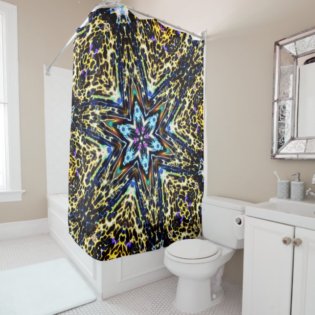 Kaleidoscope flower cartoon surrounded by bumpy th shower curtain (In Situ)