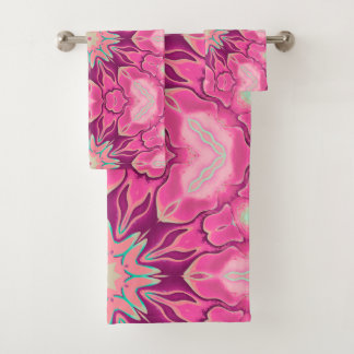 Kaleidoscope Flower Pattern Pink Bath Towel Set