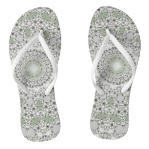 Kaleidoscope Fractal Mandala - grey green Jandals