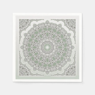Kaleidoscope Fractal Mandala - grey green Napkin