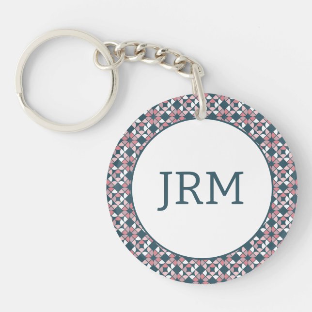 Kaleidoscope Geometric Pattern Pink Key Ring (Front)