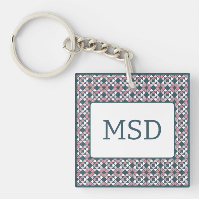 Kaleidoscope Geometric Pattern Pink Key Ring (Front)
