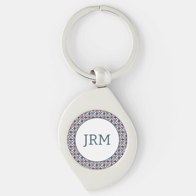 Kaleidoscope Geometric Pattern Pink Key Ring (Front)