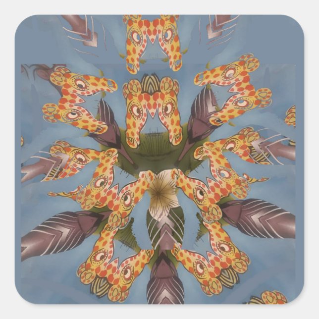 Kaleidoscope Giraffe Mandala: Abstract Safari Art Square Sticker (Front)