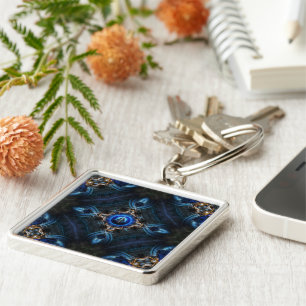 Kaleidoscope Golden Blue Key Ring