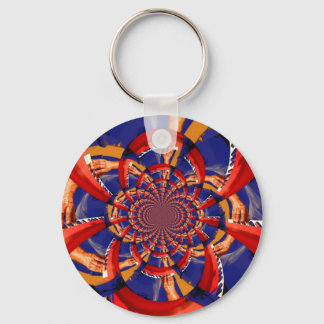 kaleidoscope hand playing red keyboard orange blue key ring