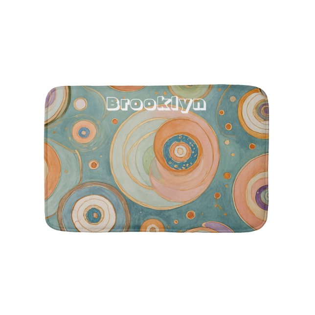 Kaleidoscope Harmony: The Swirly Pastel Circles Bath Mat (Front)