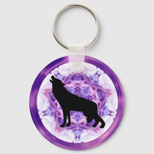 Kaleidoscope Howling Wolf Key Ring (Front)