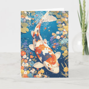 Kaleidoscope Koi Swimming in Floral Waters Card