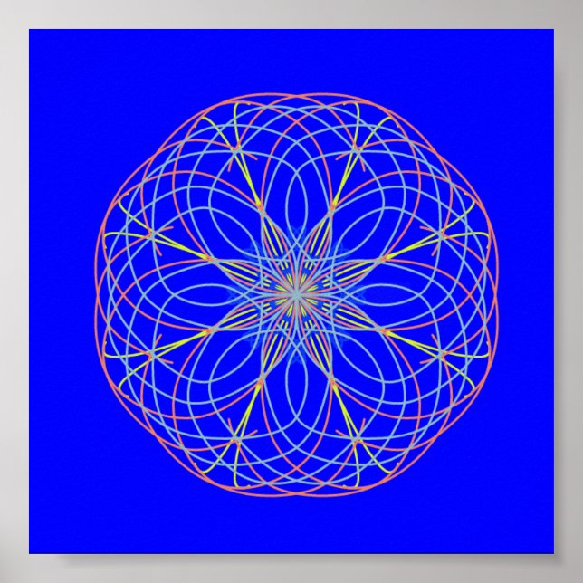 Kaleidoscope Mandala Art Energy Ball Blue Poster (Front)