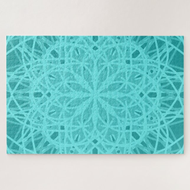 Kaleidoscope Mandala Art Energy Flower Turquoise Jigsaw Puzzle (Horizontal)