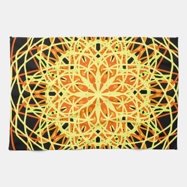 Kaleidoscope Mandala Art Energy Flower Yellow Tea Towel (Horizontal)