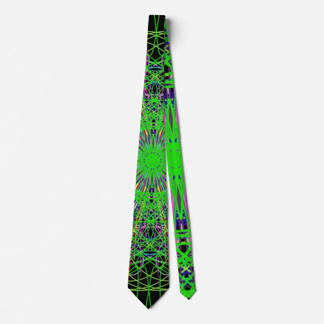Kaleidoscope Mandala Art Joyful Colours Green Tie (Front)