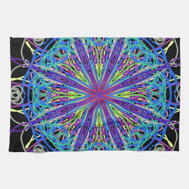 Kaleidoscope Mandala Art Joyful Colours Tea Towel (Horizontal)