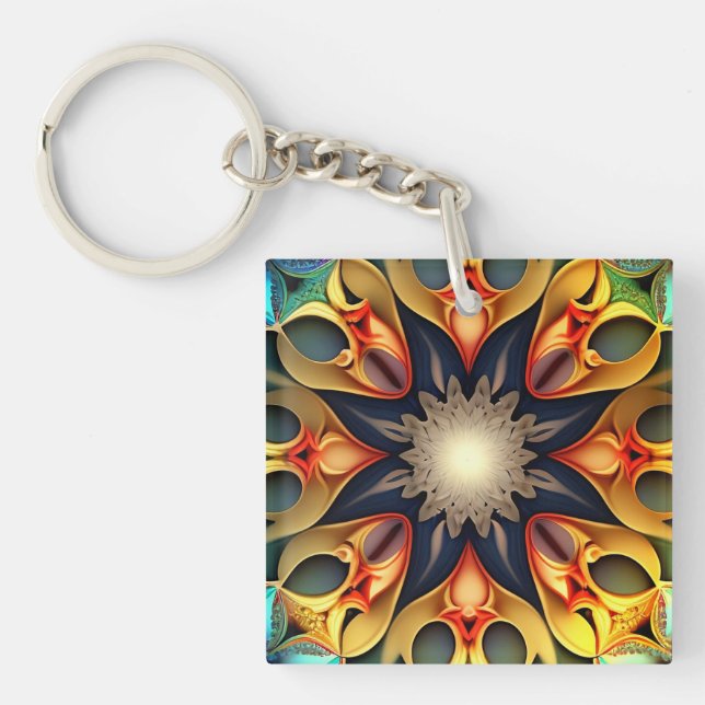 Kaleidoscope Mandala Flower Design-23091 Key Ring (Front)