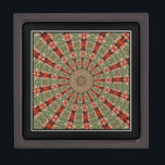 Kaleidoscope mandala  gift box 3x3<br><div class="desc">This kaleidoscope box is 3x3,   in shades of green,  red,  and cream with a black border.  it will make a striking gift!</div>