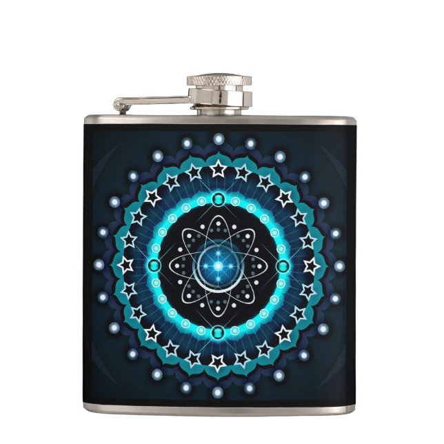 Kaleidoscope Mandala with Black Background  Hip Flask (Front)