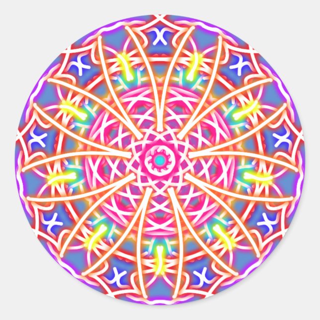 Kaleidoscope on Blue Classic Round Sticker (Front)