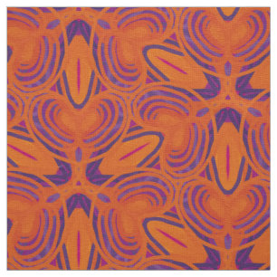 Kaleidoscope orange purple flower lines fabric