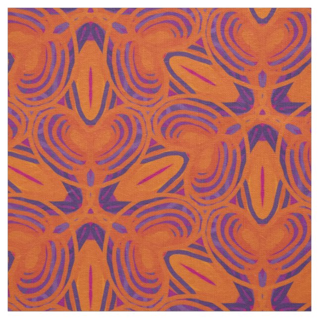 Kaleidoscope orange purple flower lines fabric (Swatch)