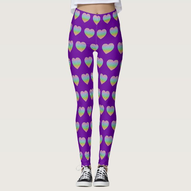 Kaleidoscope rainbow honeycomb pattern heart leggings (Front)