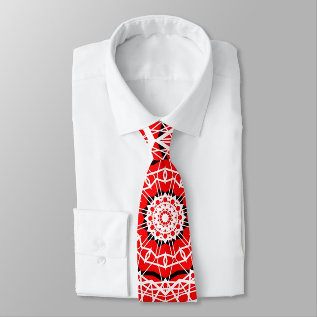 Kaleidoscope Red White Random Stripes Tie (Tied)